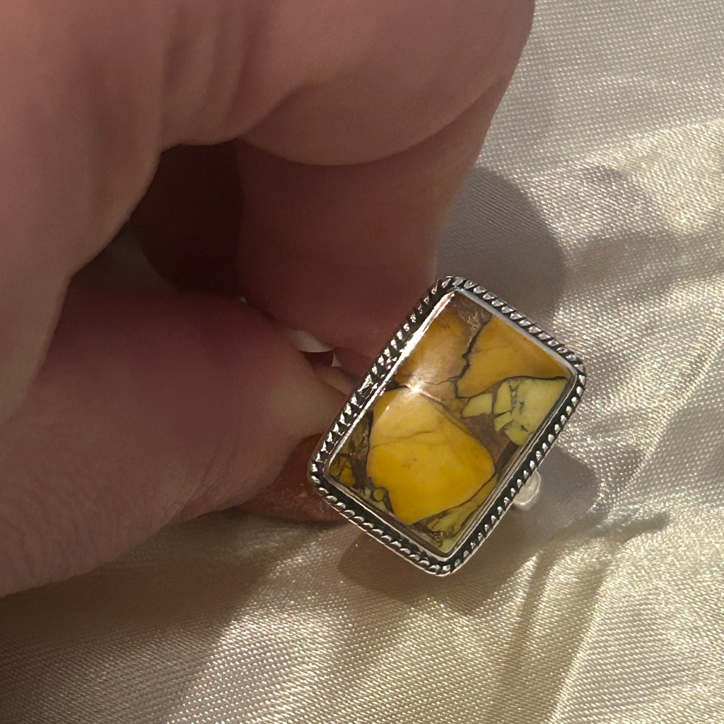 Sterling Silver Rectangle Honey Dahlia Ring Size 10